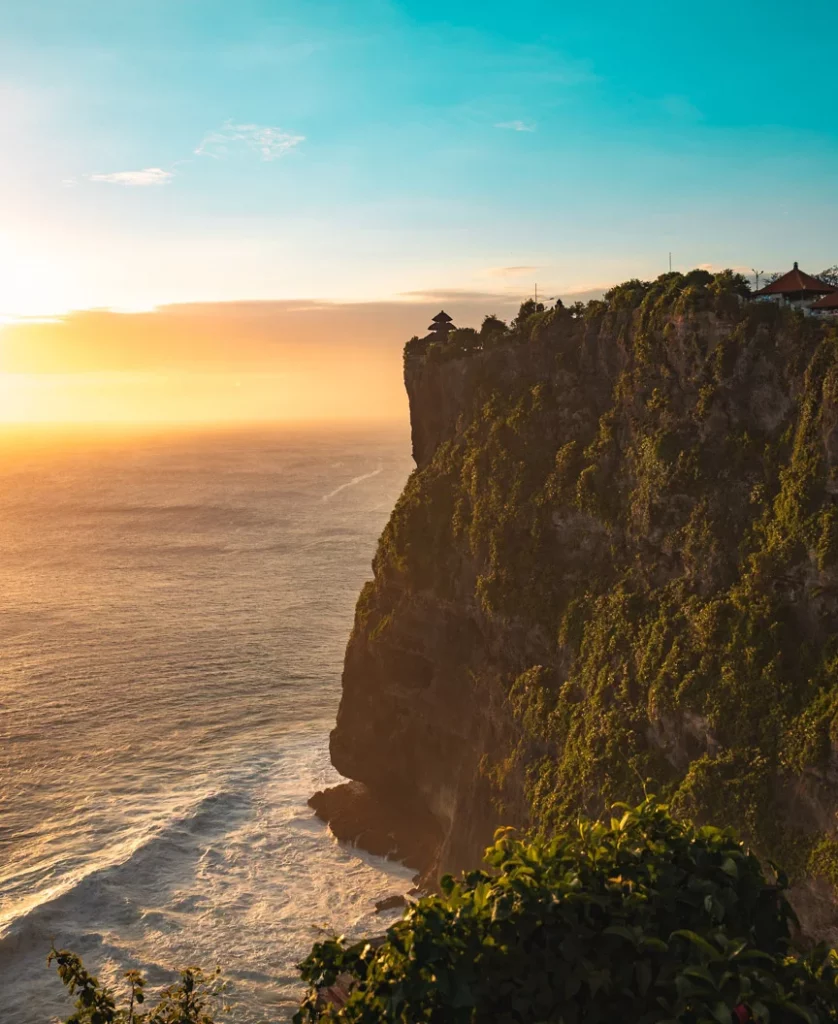 Pura Luhur Temple perched on a cliff with an ocean view in Uluwatu, Bali.
