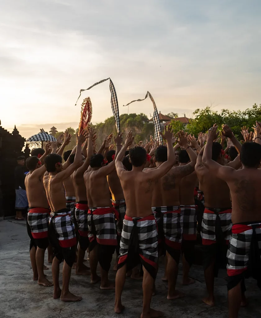 Performers during a traditional Kecak dance in Ubud, Bali.