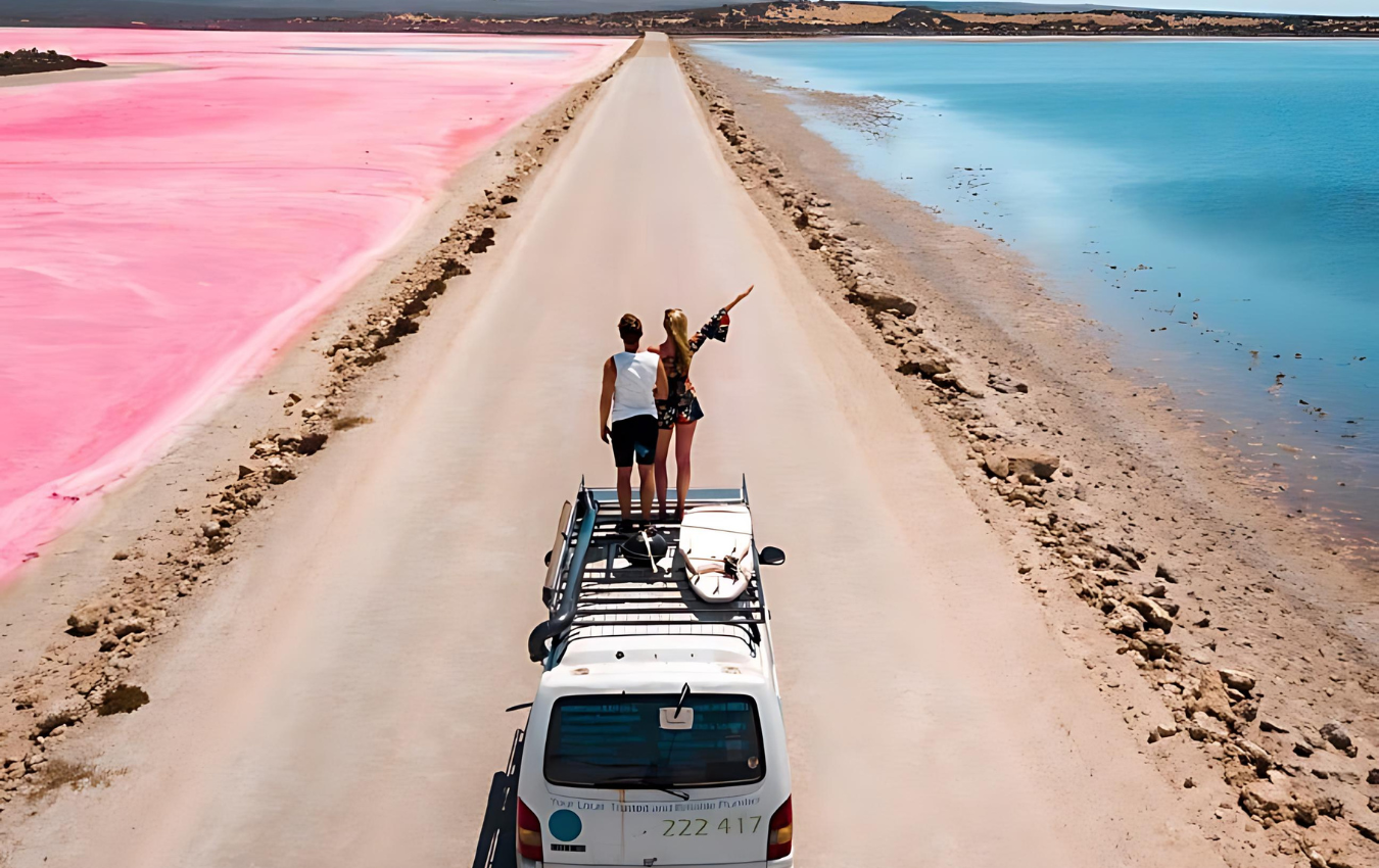 Van parked in the Australian outback, surrounded by stunning landscapes.
