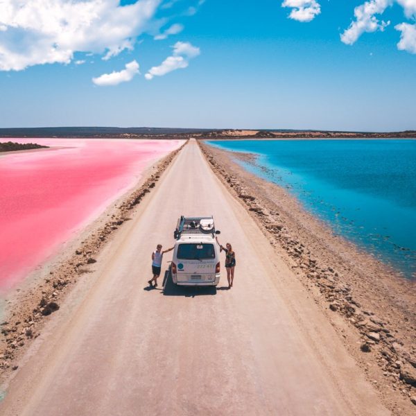 Van parked in the Australian outback, surrounded by stunning landscapes.