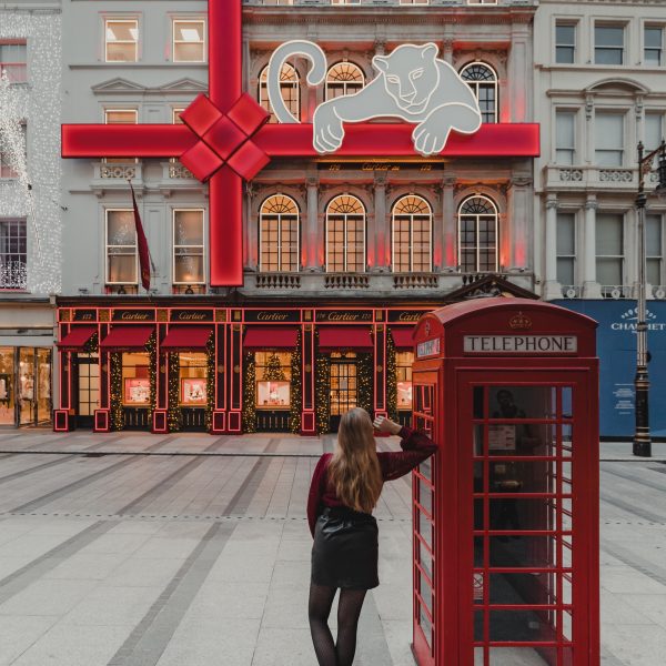 Luxurious Christmas storefront decorations on New Bond Street, London 2024