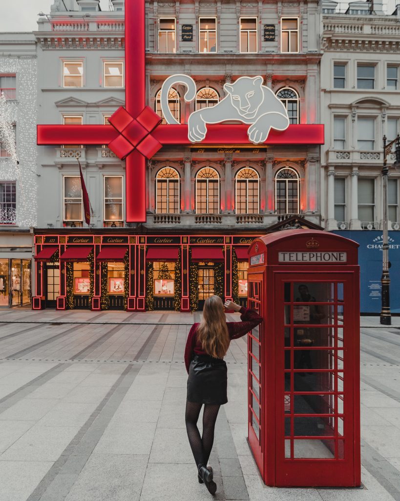 Luxurious Christmas storefront decorations on New Bond Street, London 2024