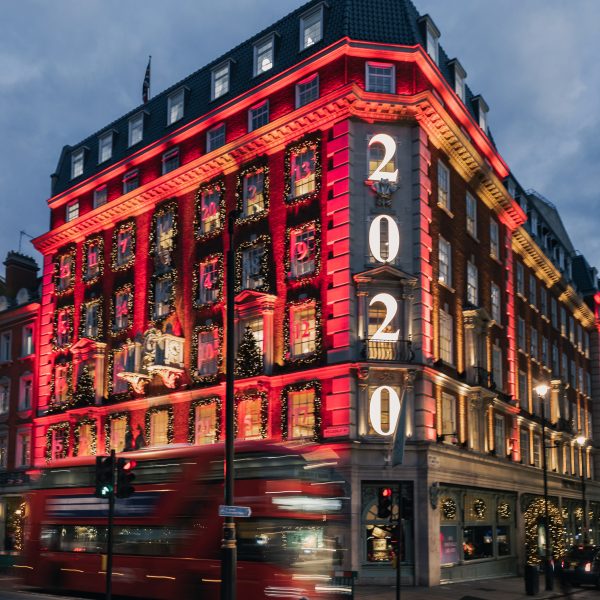 Advent calendar facade and Christmas decor at Fortnum & Mason, London 2024