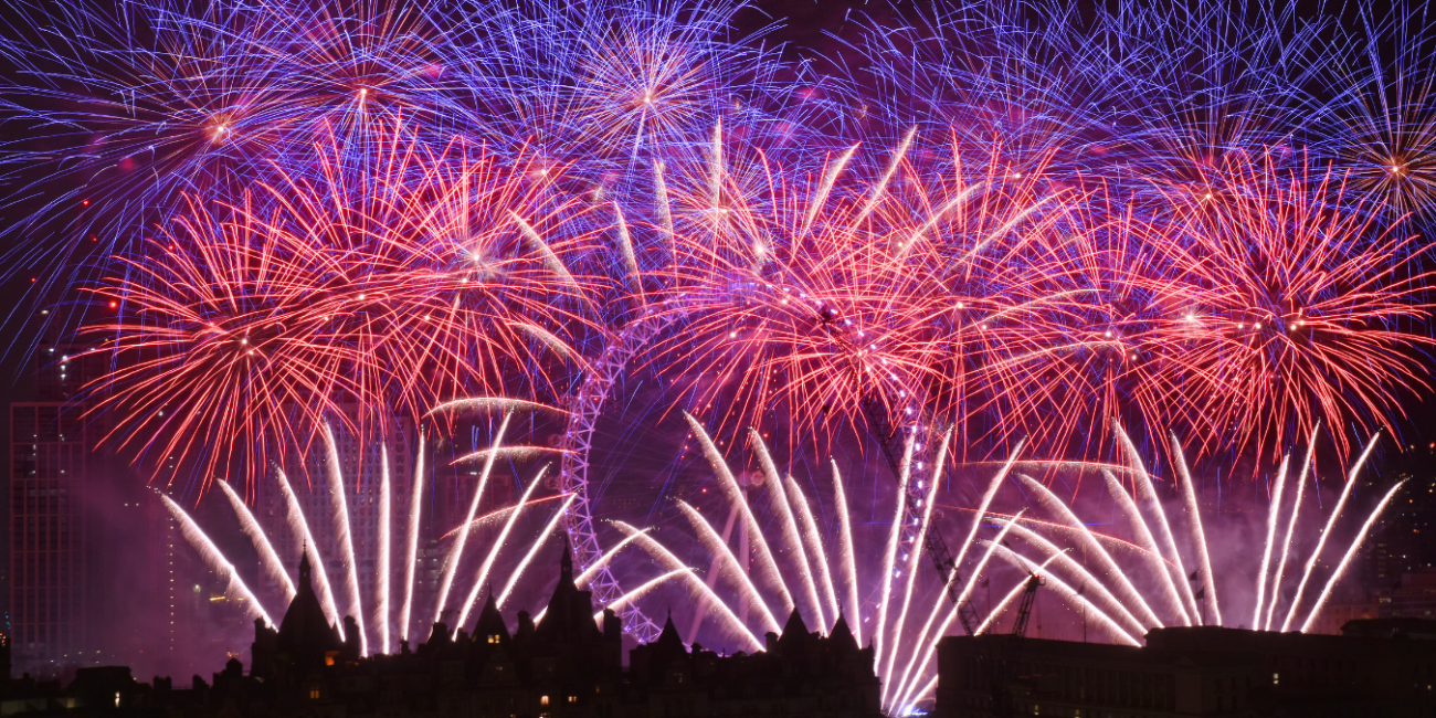 Iconic London Eye fireworks display visible from free places to watch London New Year's Eve fireworks