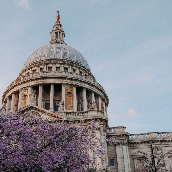 "Exterior of St. Paul’s Cathedral in London, featuring its iconic dome and neoclassical facade.