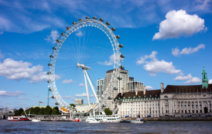 The London Eye towering over the Thames River, an iconic view of the capital