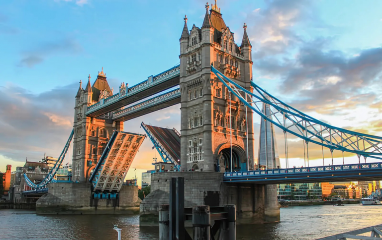 Tower Bridge standing over the River Thames in London, an iconic landmark with neo-Gothic towers