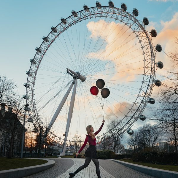 The London Eye set against the vibrant backdrop of South Bank.