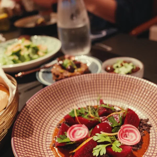 Colourful beetroot dish served at Bait Elowal, Sharjah